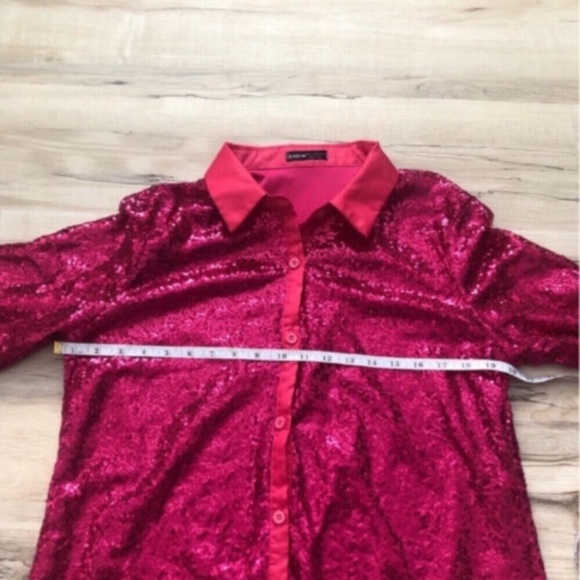 Vibrant Pink Fully Sequin Long Sleeve Blouse - Picture 2 of 8